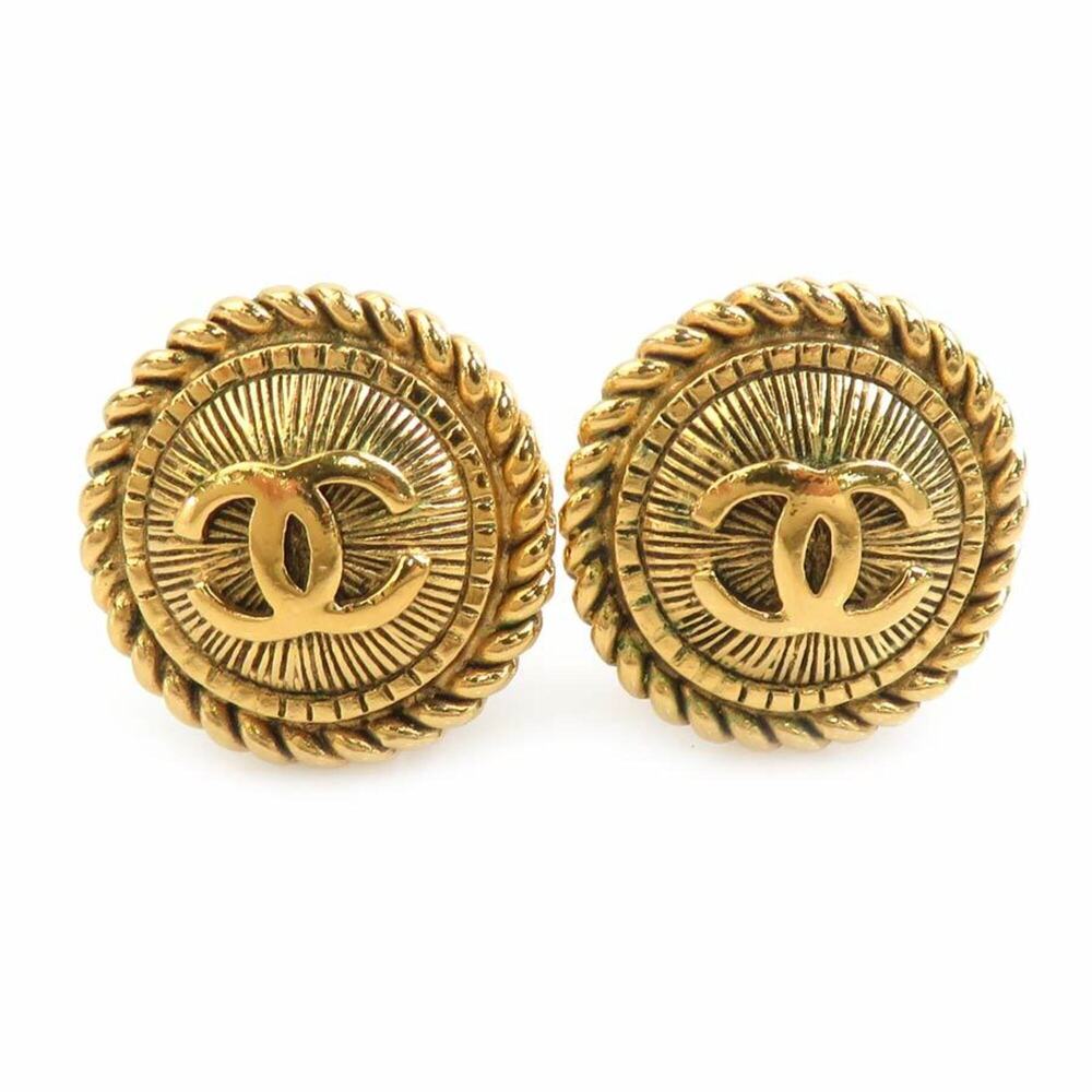 Chanel earrings, Coco Mark design, metal, gold, women's, e61971i